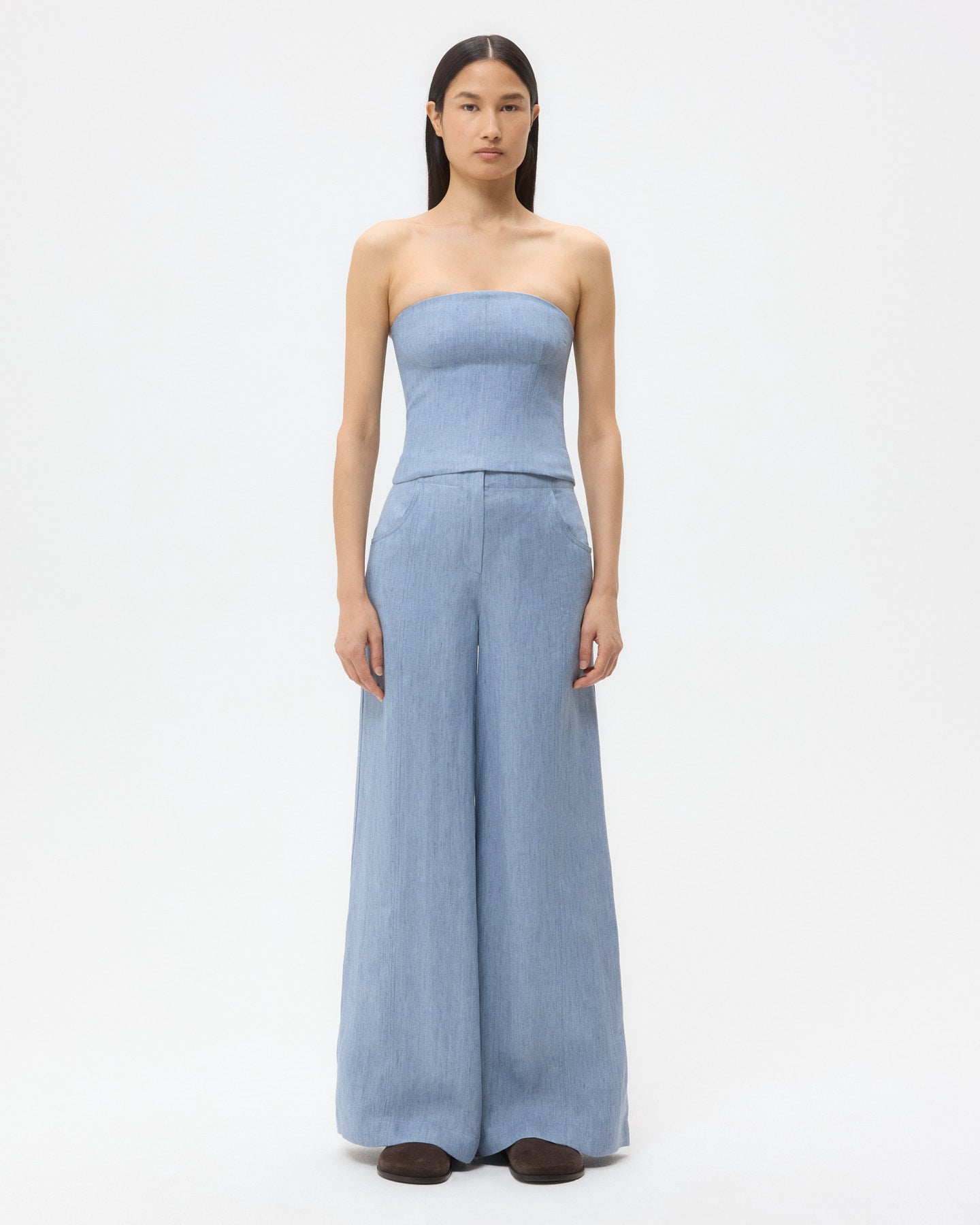 TWP Light indigo Jillian Bustier in Lightweight Washed Hemp Denim view 6