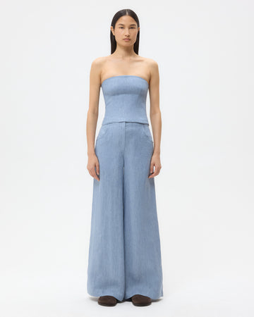 TWP Light indigo Jillian Bustier in Lightweight Washed Hemp Denim view 6