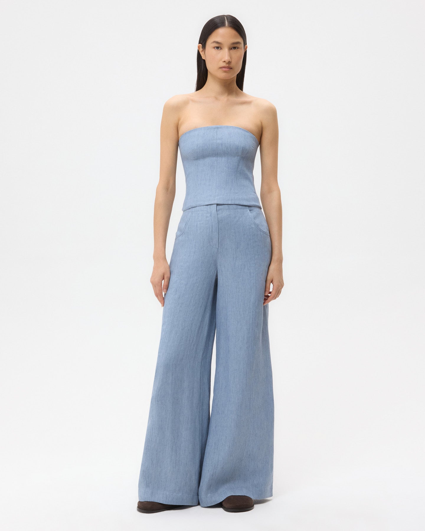 TWP Light indigo Jillian Bustier in Lightweight Washed Hemp Denim view 3