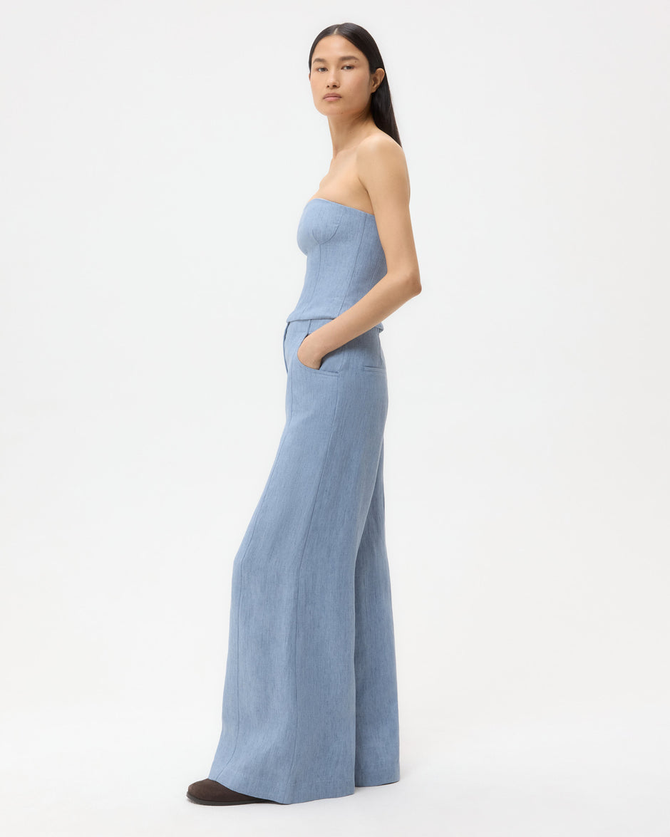 TWP Light indigo Jillian Bustier in Lightweight Washed Hemp Denim view 4