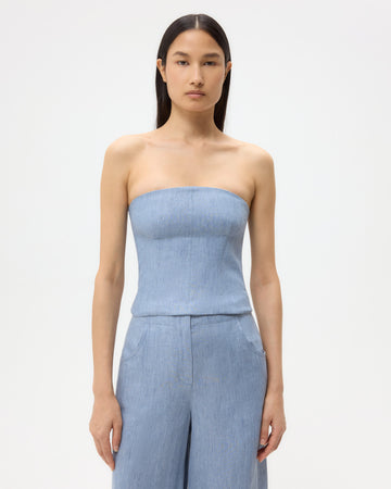 TWP Light indigo Jillian Bustier in Lightweight Washed Hemp Denim view 1