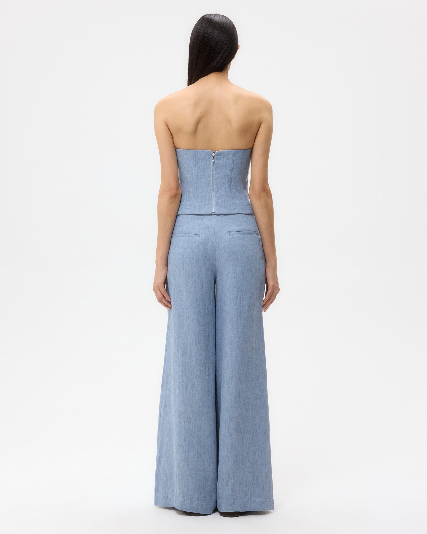 TWP Light indigo Jillian Bustier in Lightweight Washed Hemp Denim view 5