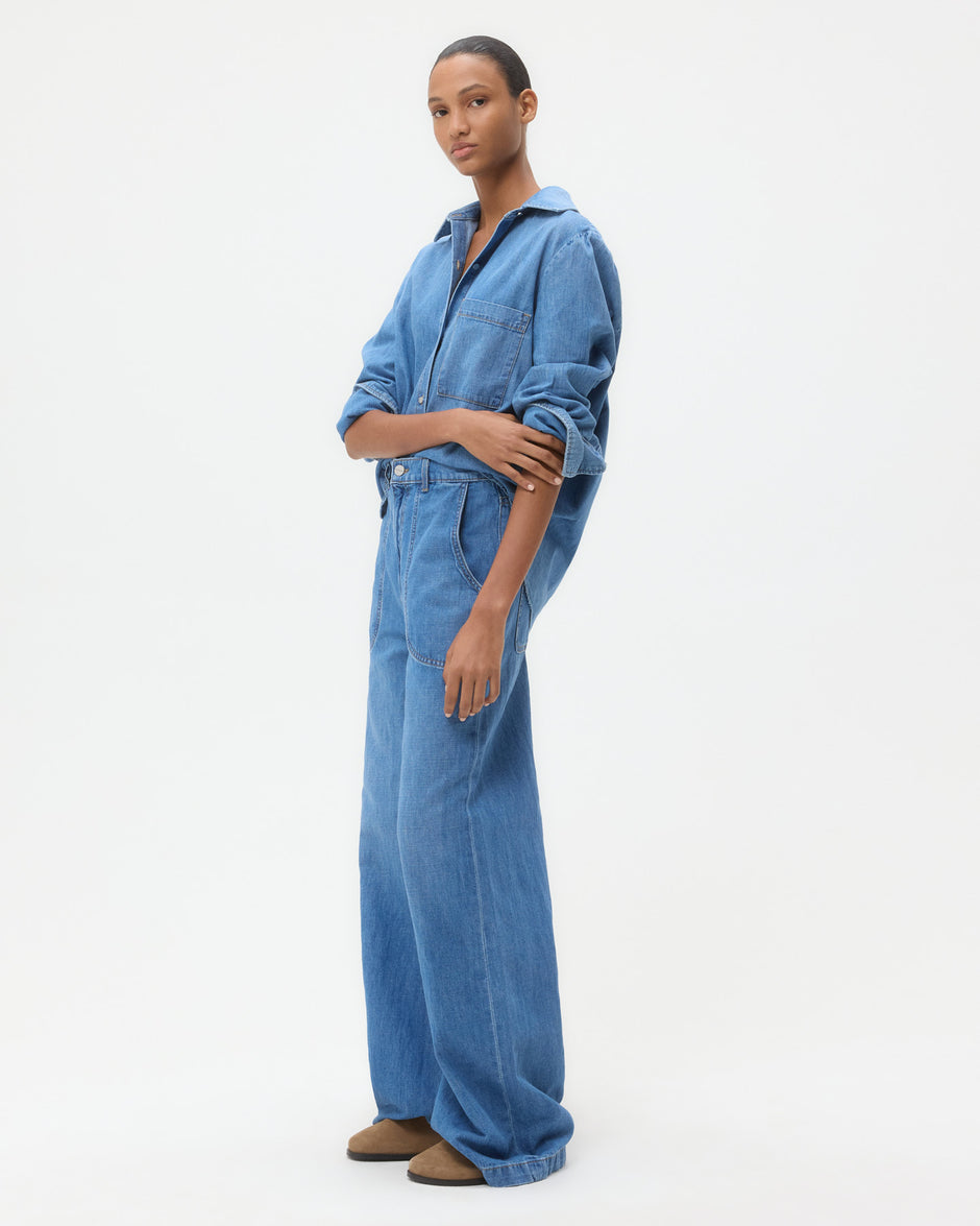TWP Vintage wash Wilson Top in Denim Shirting view 2