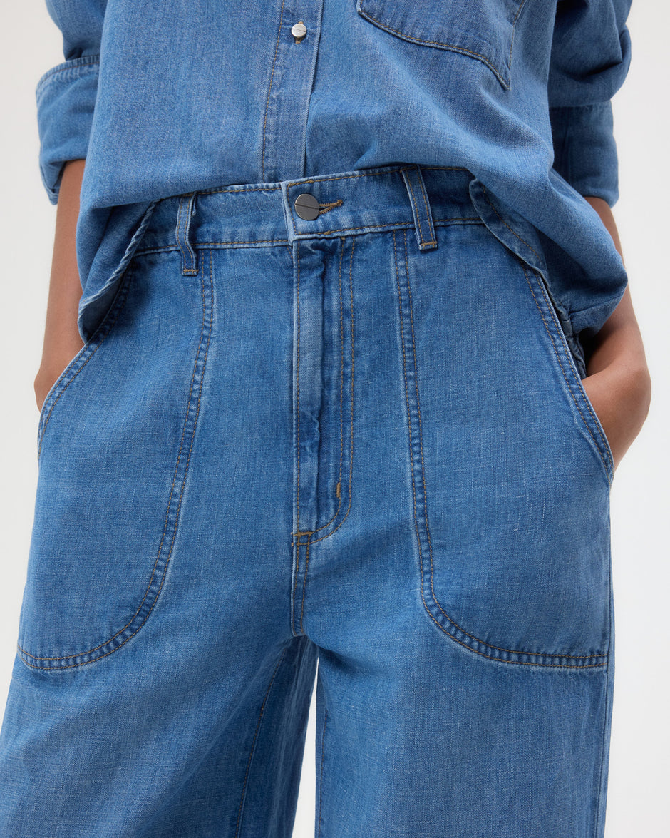 TWP Vintage wash Mecox Beach Pant in Linen Cotton Denim view 2