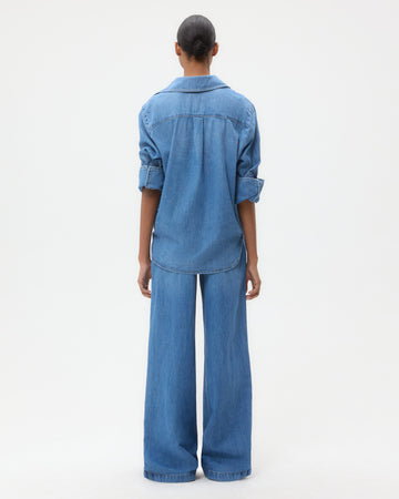TWP Vintage wash Wilson Top in Denim Shirting view 4
