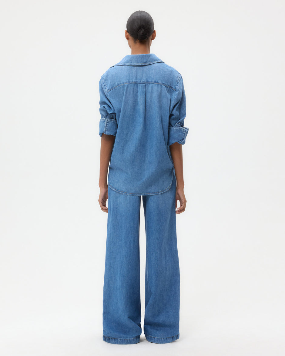 TWP Vintage wash Wilson Top in Denim Shirting view 4