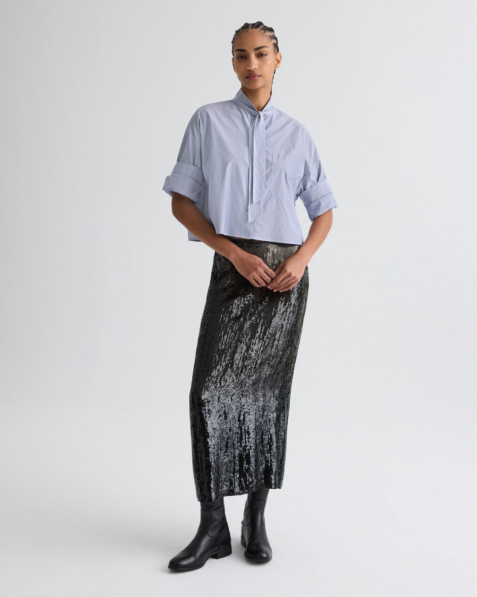 TWP Indigo / white Next Ex Shirt with Tie in Baroness Stripe Cotton view 3