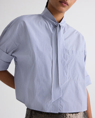 TWP Indigo / white Next Ex Shirt with Tie in Baroness Stripe Cotton view 2