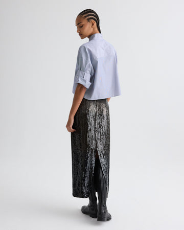 TWP Indigo / white Next Ex Shirt with Tie in Baroness Stripe Cotton view 5