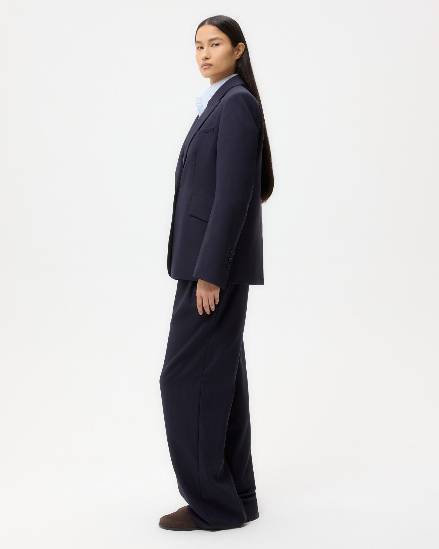 TWP Midnight Perfect Boyfriend Blazer in Micro Herringbone Suiting view 4