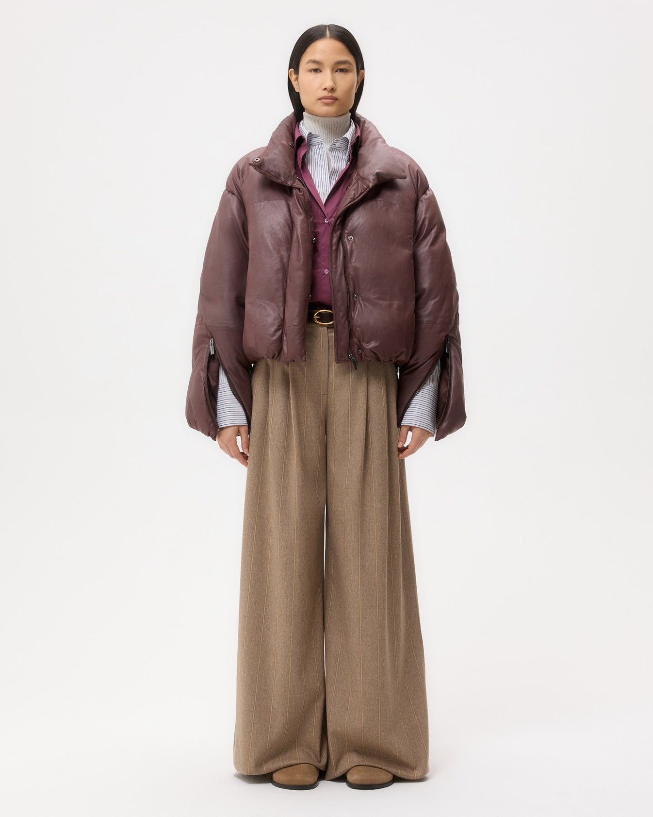 TWP Red red wine Puffer Raglan Jacket in Leather view 6