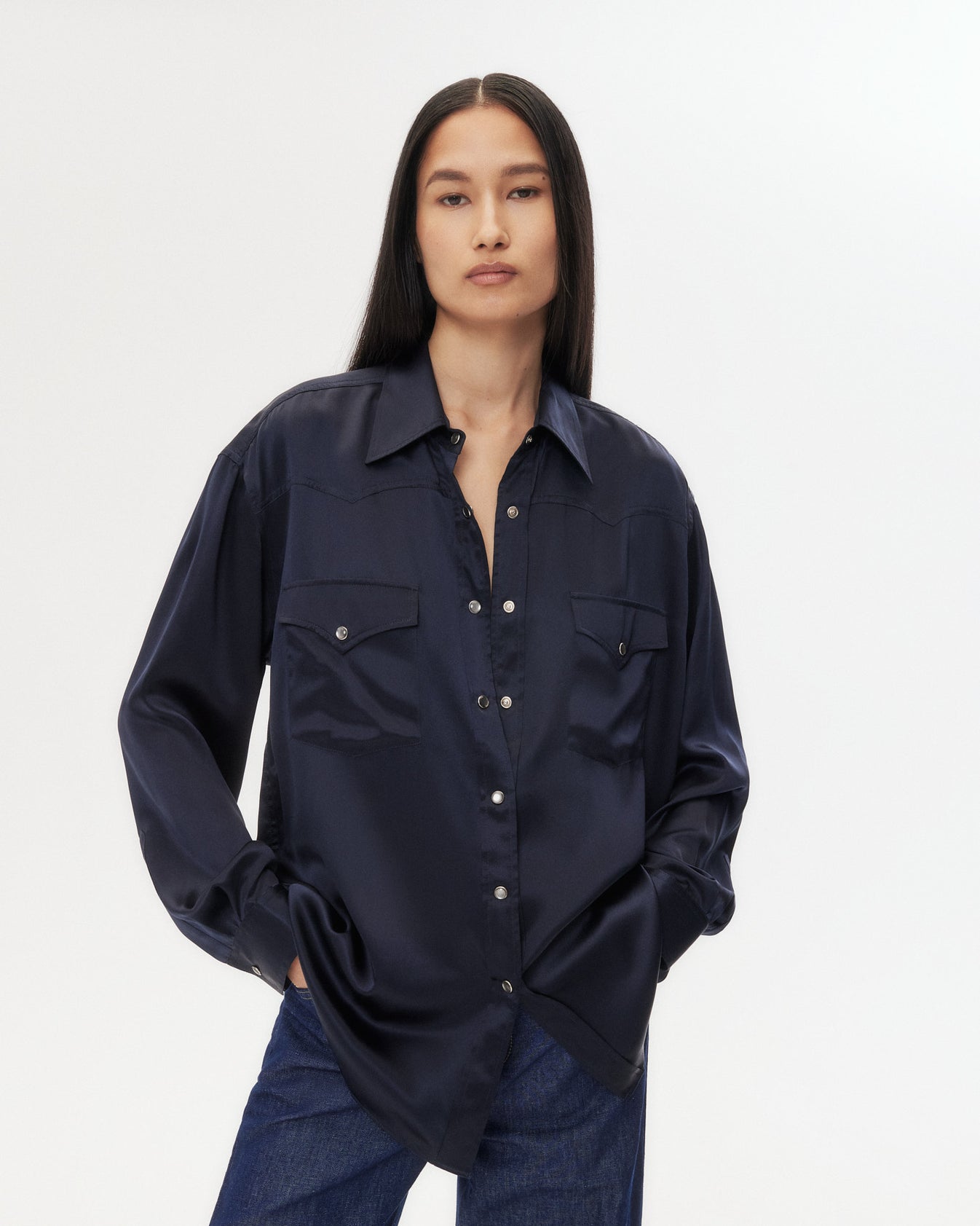 TWP Midnight Dutton Shirt in Silk Charmeuse view 1