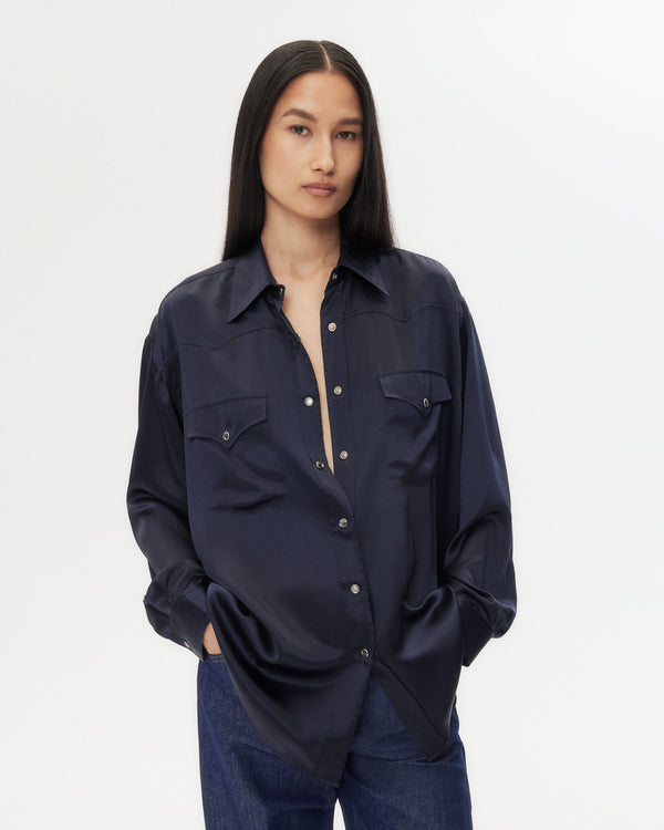 TWP Midnight Dutton Shirt in Silk Charmeuse view 8