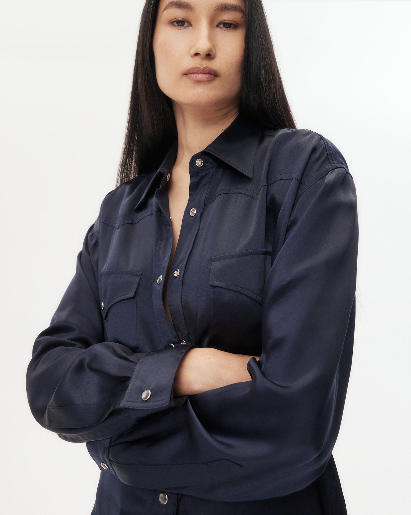 TWP Midnight Dutton Shirt in Silk Charmeuse view 2