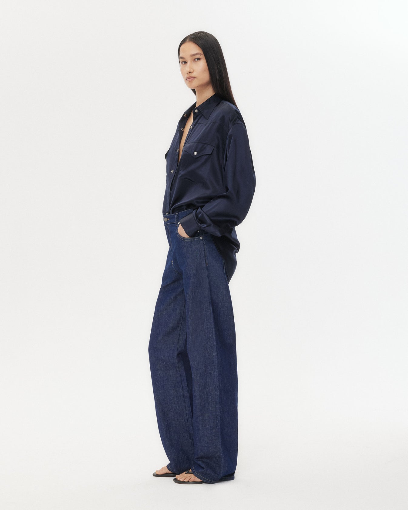 TWP Midnight Dutton Shirt in Silk Charmeuse view 6