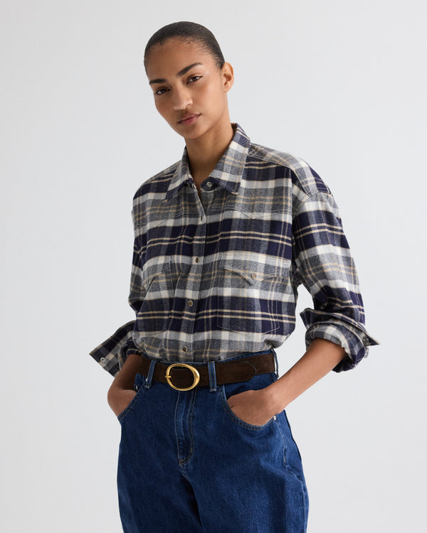 TWP Midnight/bone/tobacco Dutton Shirt in Cotton Flannel view 1