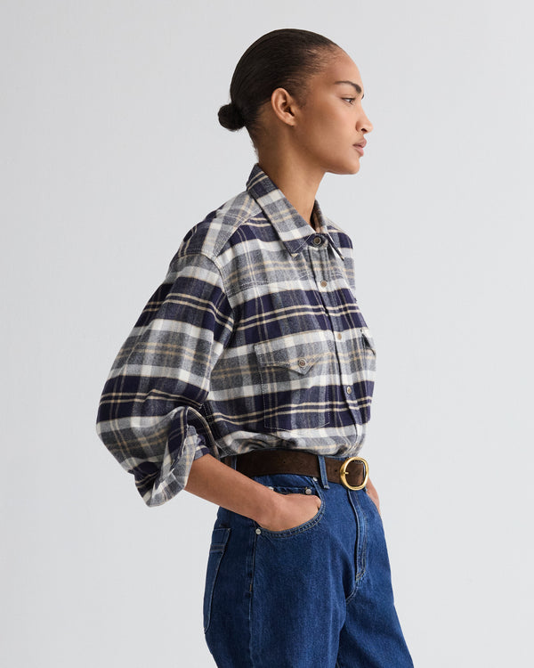 TWP Midnight/bone/tobacco Dutton Shirt in Cotton Flannel view 4