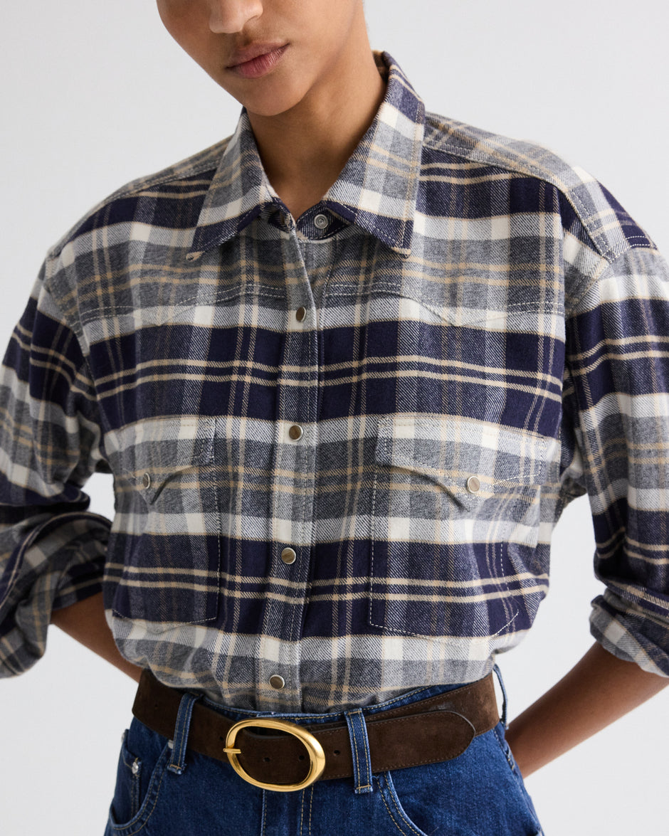 TWP Midnight/bone/tobacco Dutton Shirt in Cotton Flannel view 2
