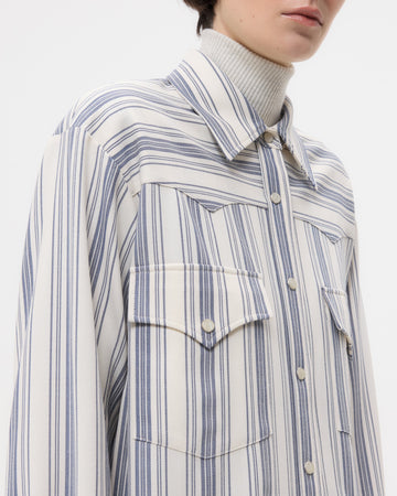 TWP White/ navy Dutton Shirt in Ultrafine Stretch Suiting view 3