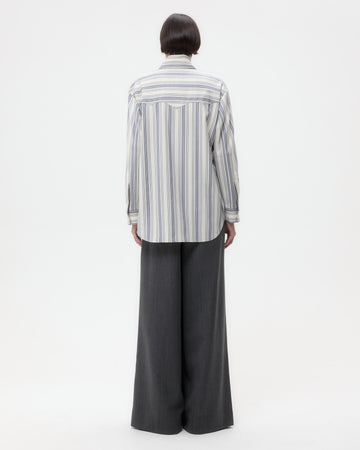 TWP White/ navy Dutton Shirt in Ultrafine Stretch Suiting view 5