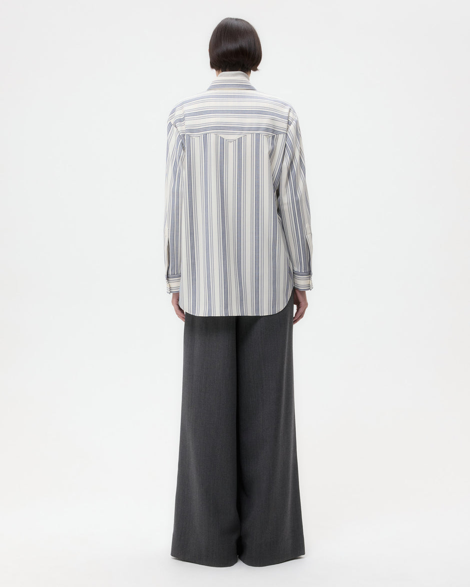 TWP White/ navy Dutton Shirt in Ultrafine Stretch Suiting view 5