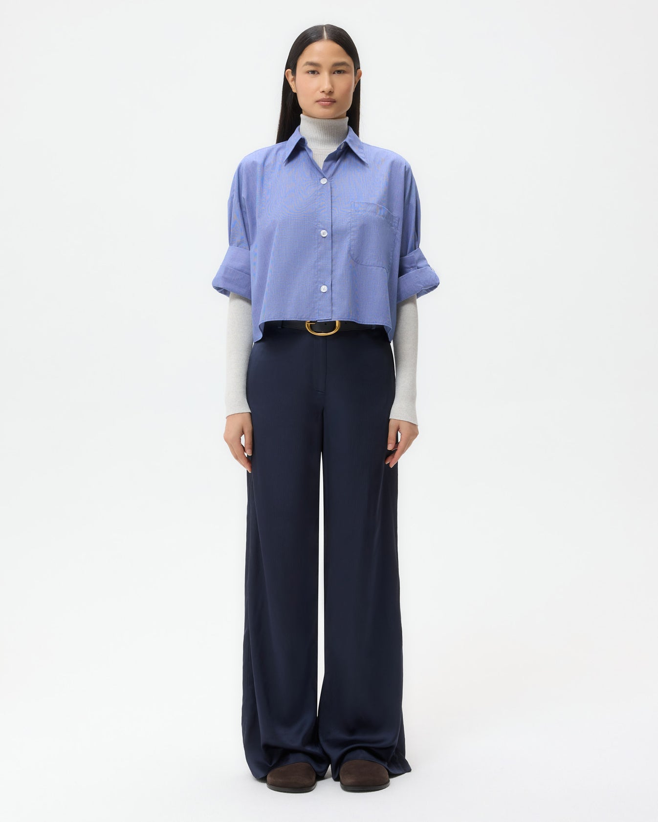 TWP White/ navy Next Ex Shirt in Cotton Poplin view 6