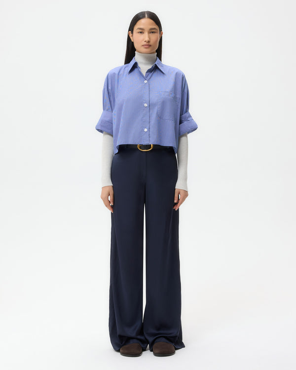 TWP White/ navy Next Ex Shirt in Cotton Poplin view 6