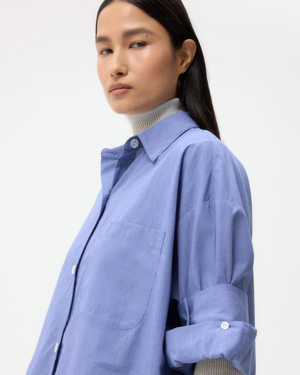 TWP White/ navy Next Ex Shirt in Cotton Poplin view 2