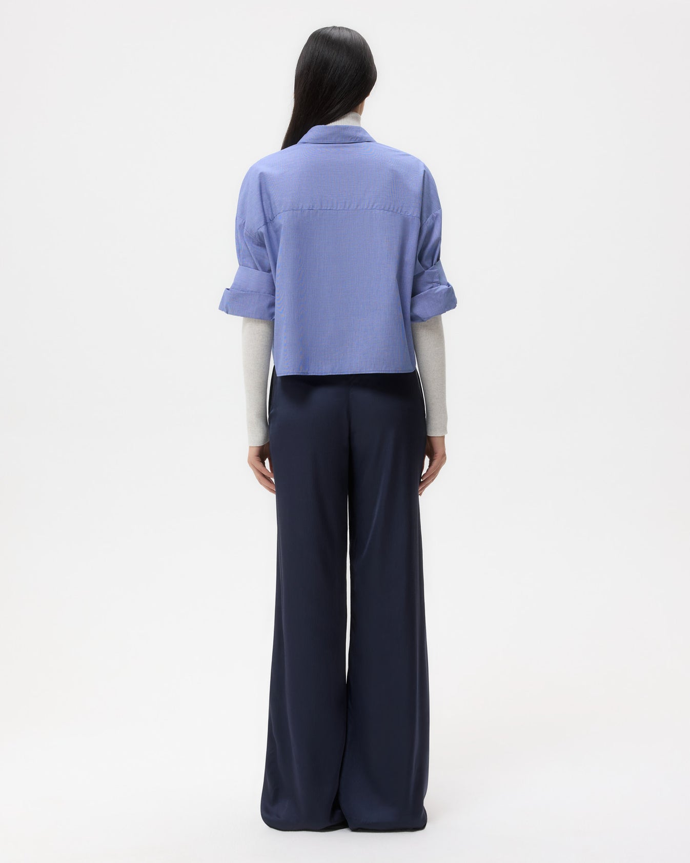 TWP White/ navy Next Ex Shirt in Cotton Poplin view 5