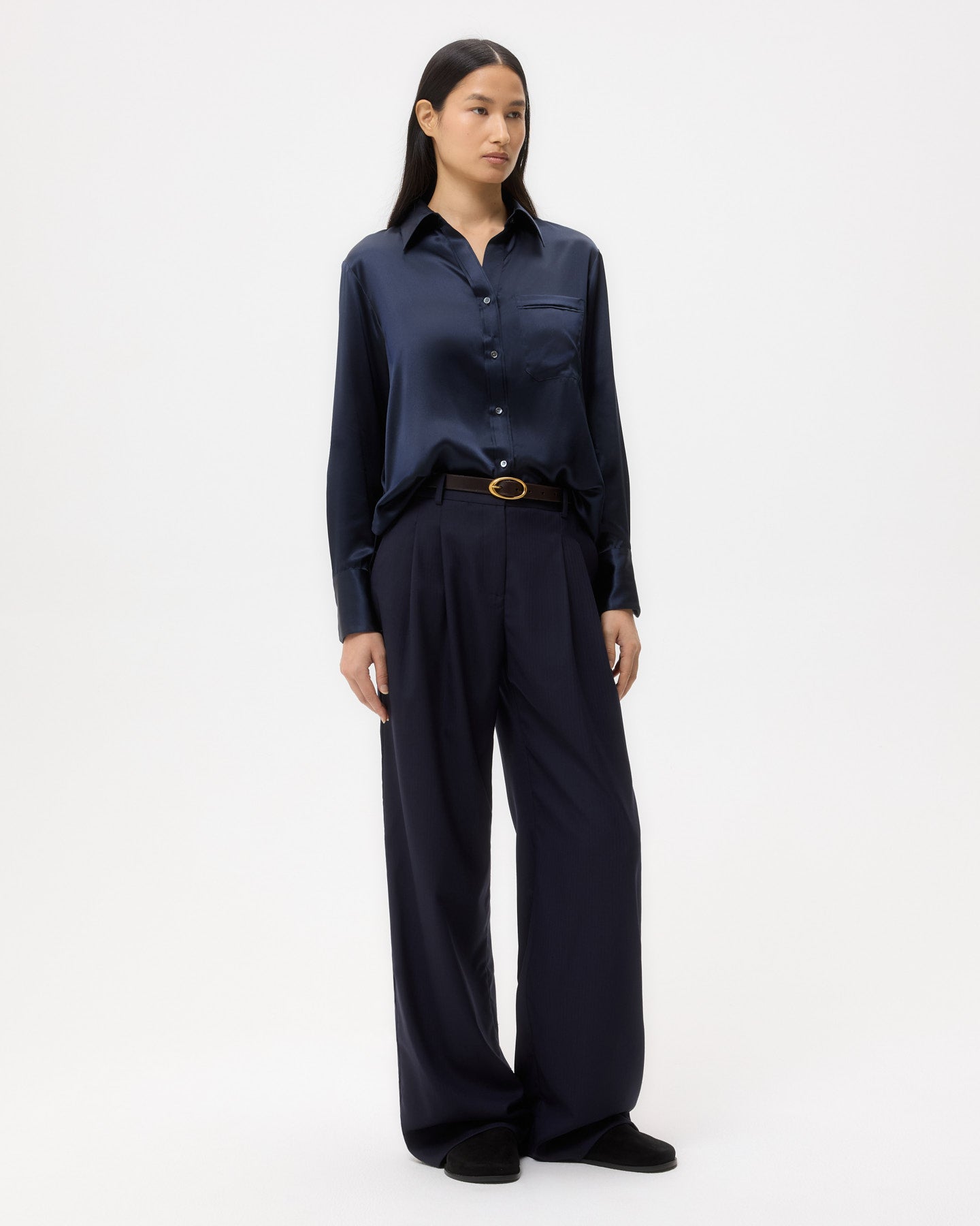 TWP Midnight Joey Shirt in Silk Charmeuse view 3