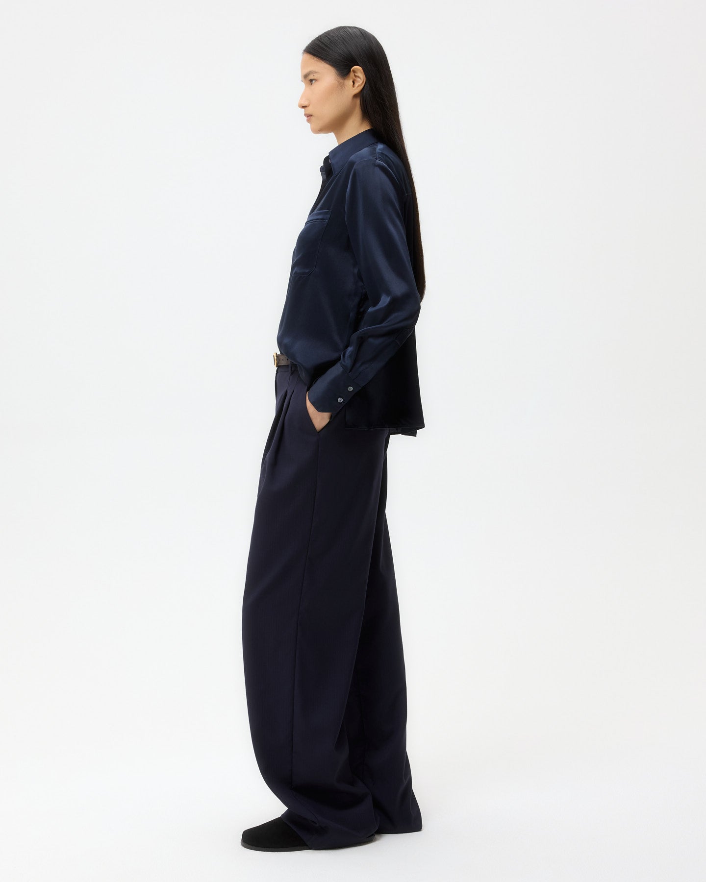 TWP Midnight Joey Shirt in Silk Charmeuse view 4