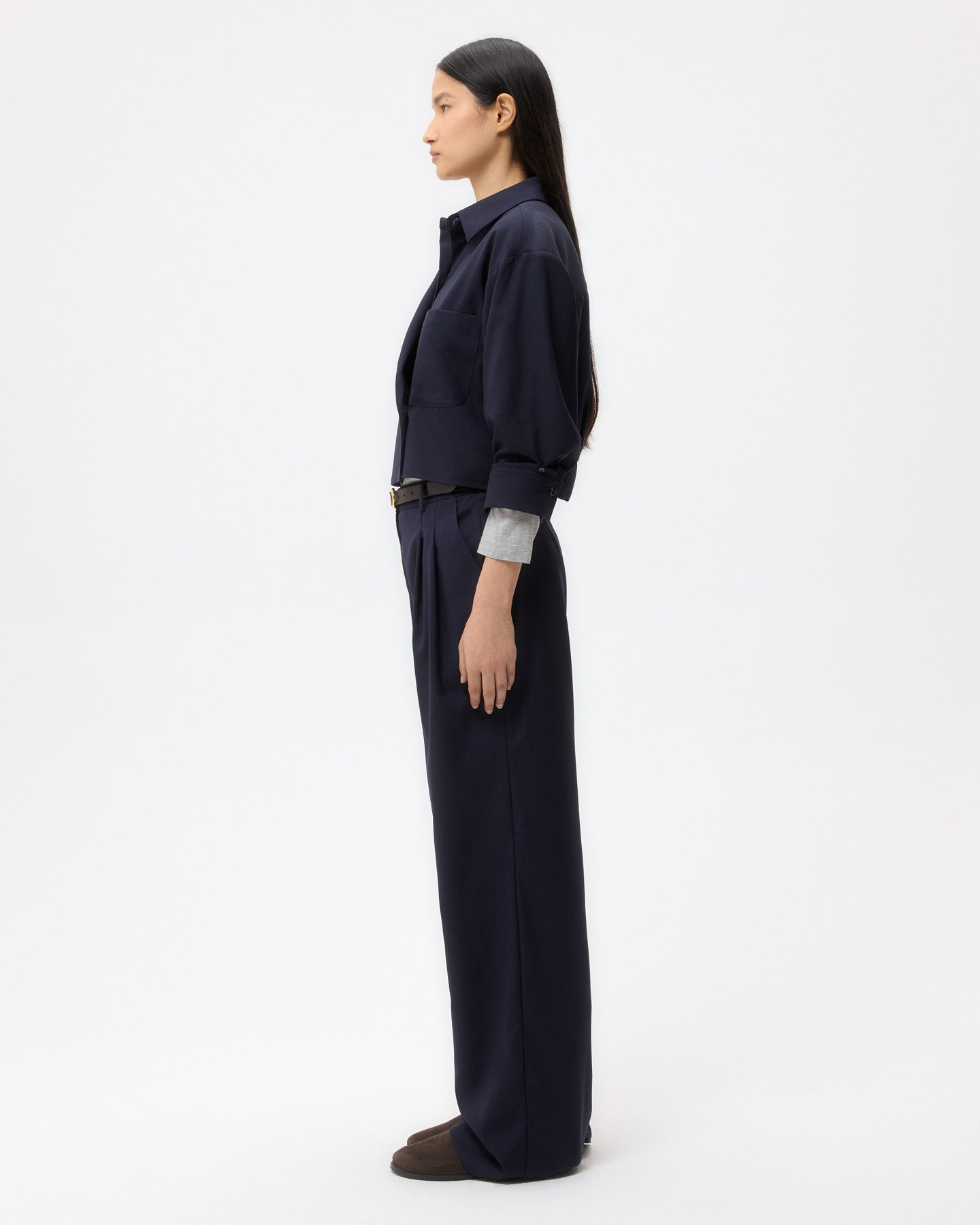 TWP Midnight Next Chapter Shirt in Micro Herringbone Suiting view 4