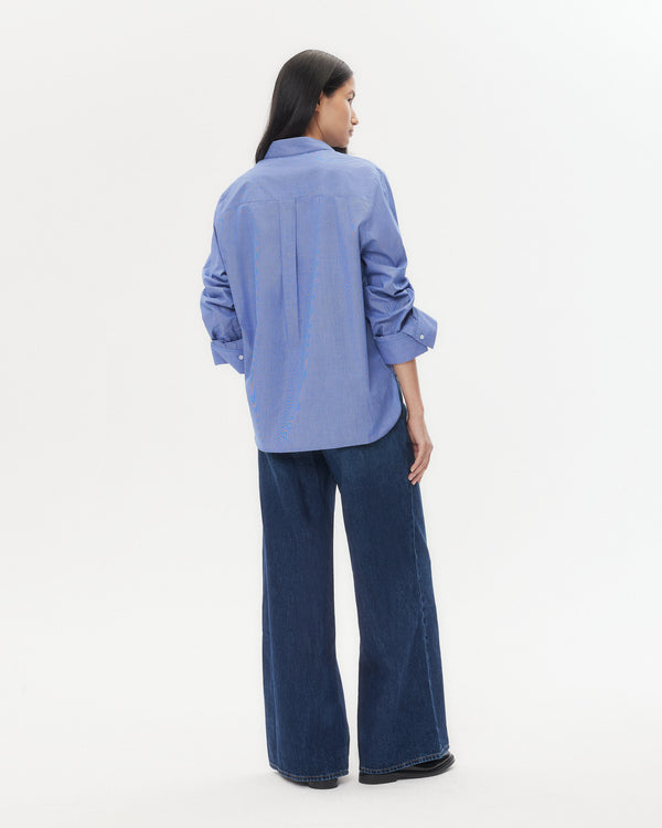 TWP White/ navy Next Morning Shirt in Cotton Poplin view 6