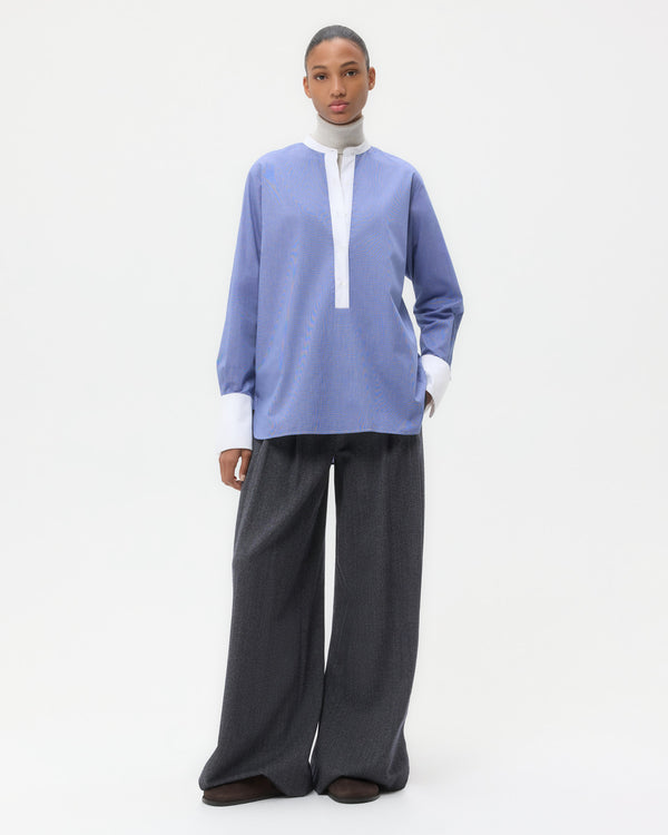 TWP White/ navy Simple Man Shirt in Cotton Poplin view 3