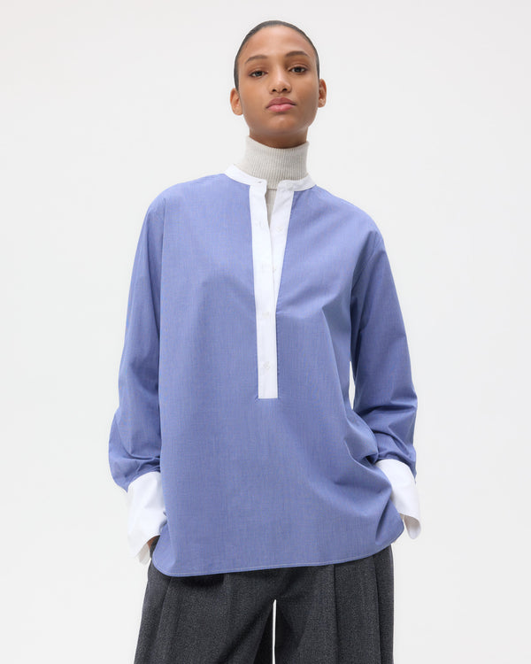 TWP White/ navy Simple Man Shirt in Cotton Poplin view 1