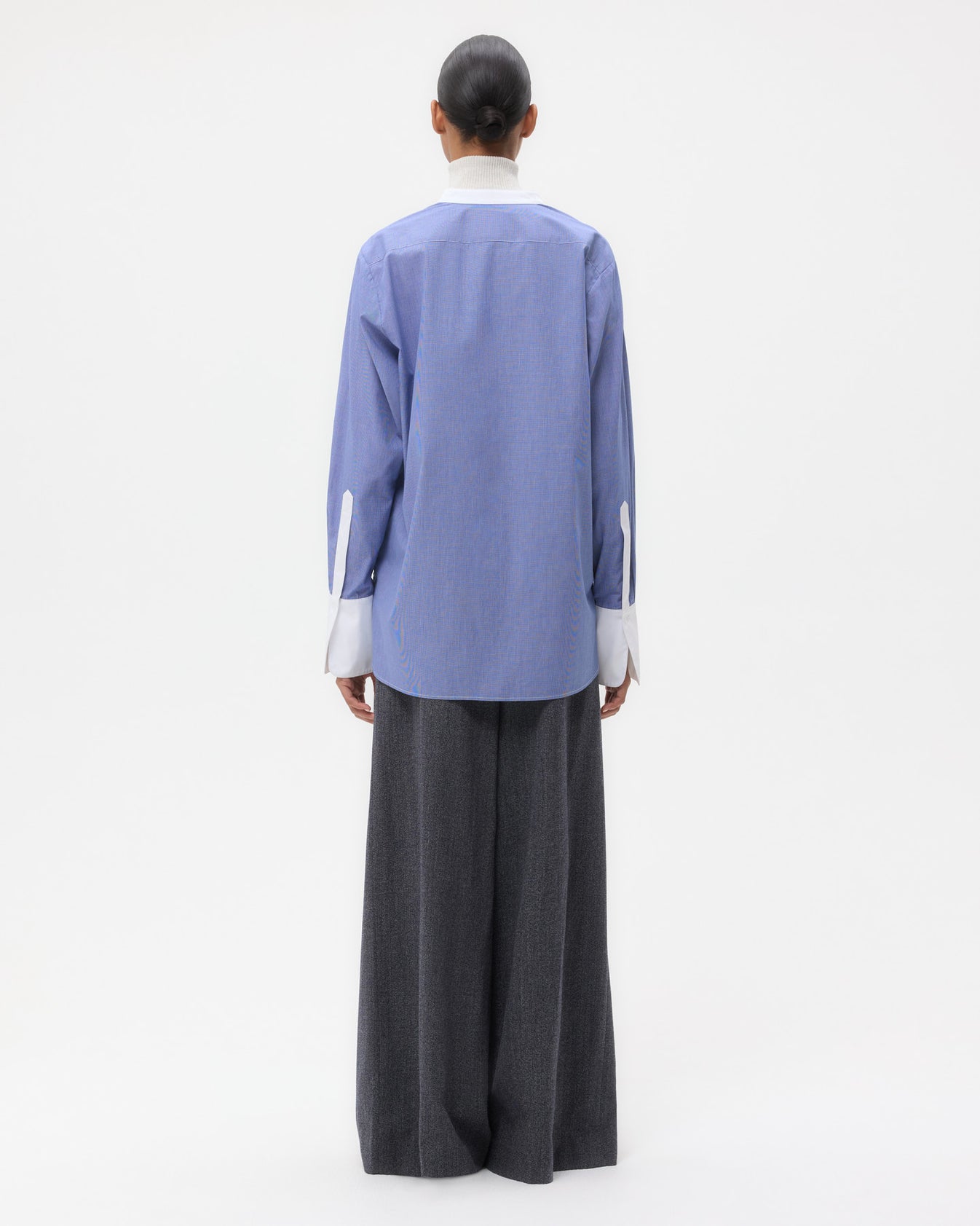 TWP White/ navy Simple Man Shirt in Cotton Poplin view 5