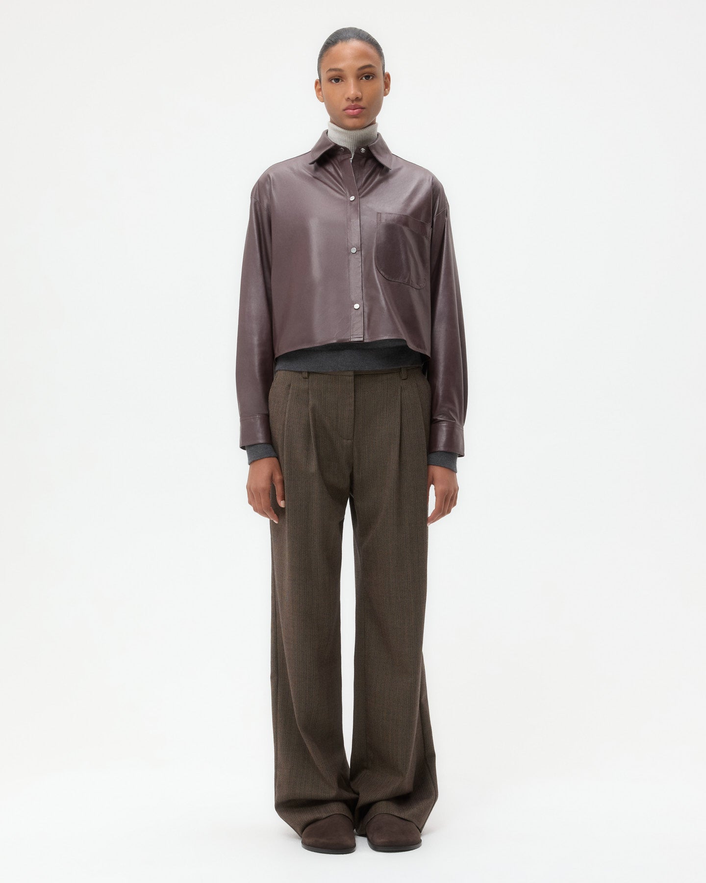 TWP Wine Little Big Joe Shirt in Paper Leather view 6