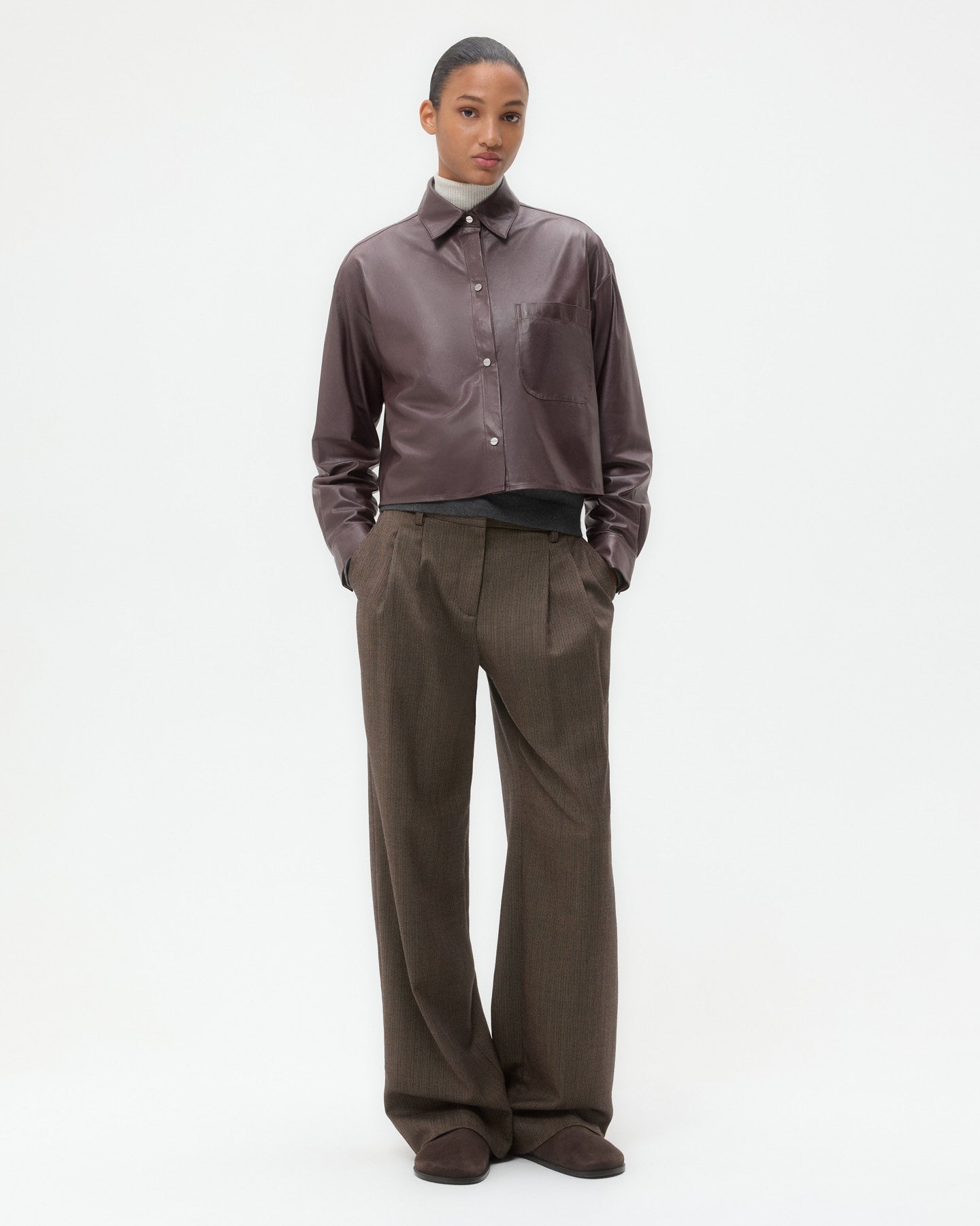 TWP Wine Little Big Joe Shirt in Paper Leather view 3