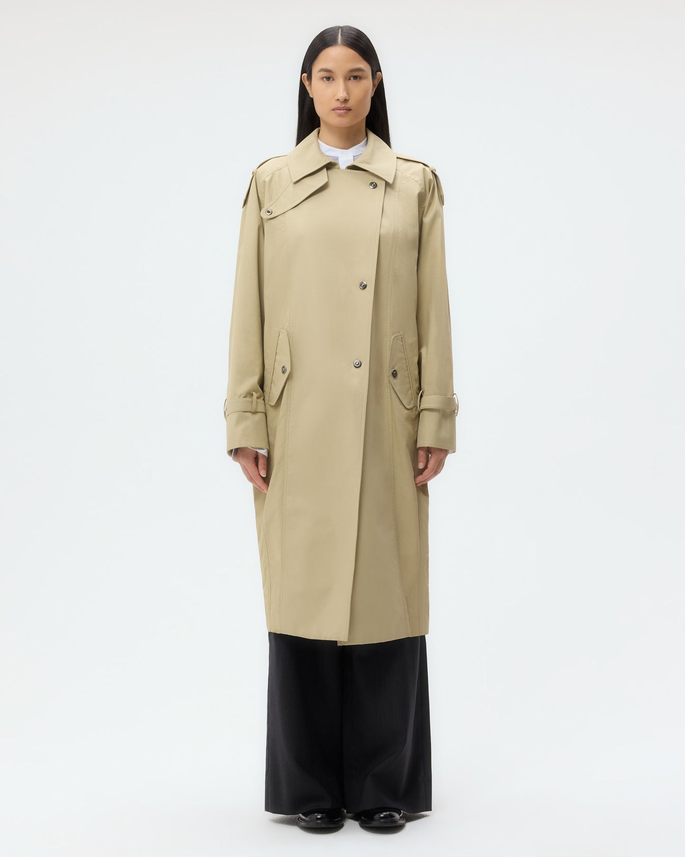 TWP Olive Long Bogie Coat in Waterproof Canvas view 6