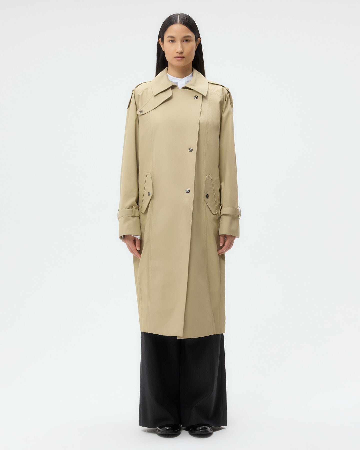 TWP Olive Long Bogie Coat in Waterproof Canvas view 6