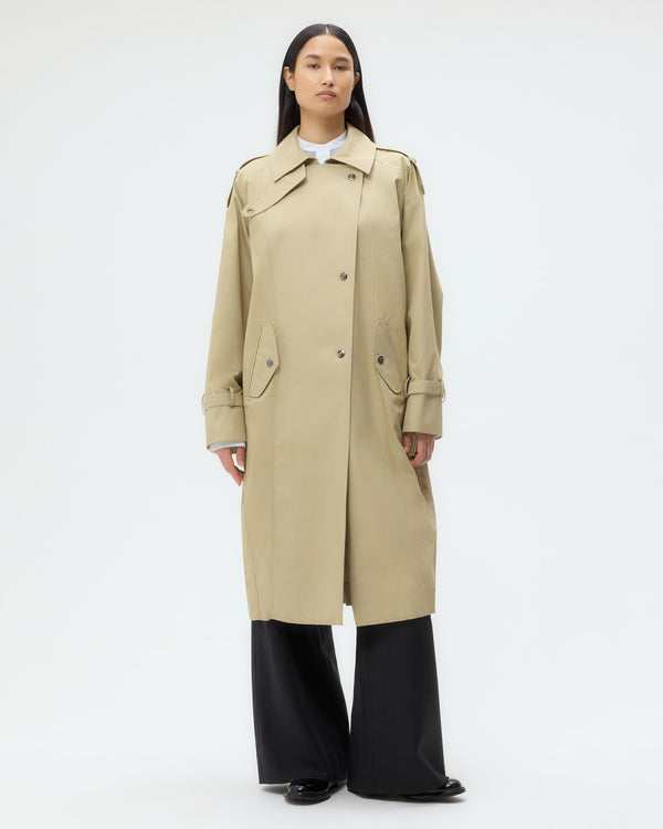 TWP Olive Long Bogie Coat in Waterproof Canvas view 1