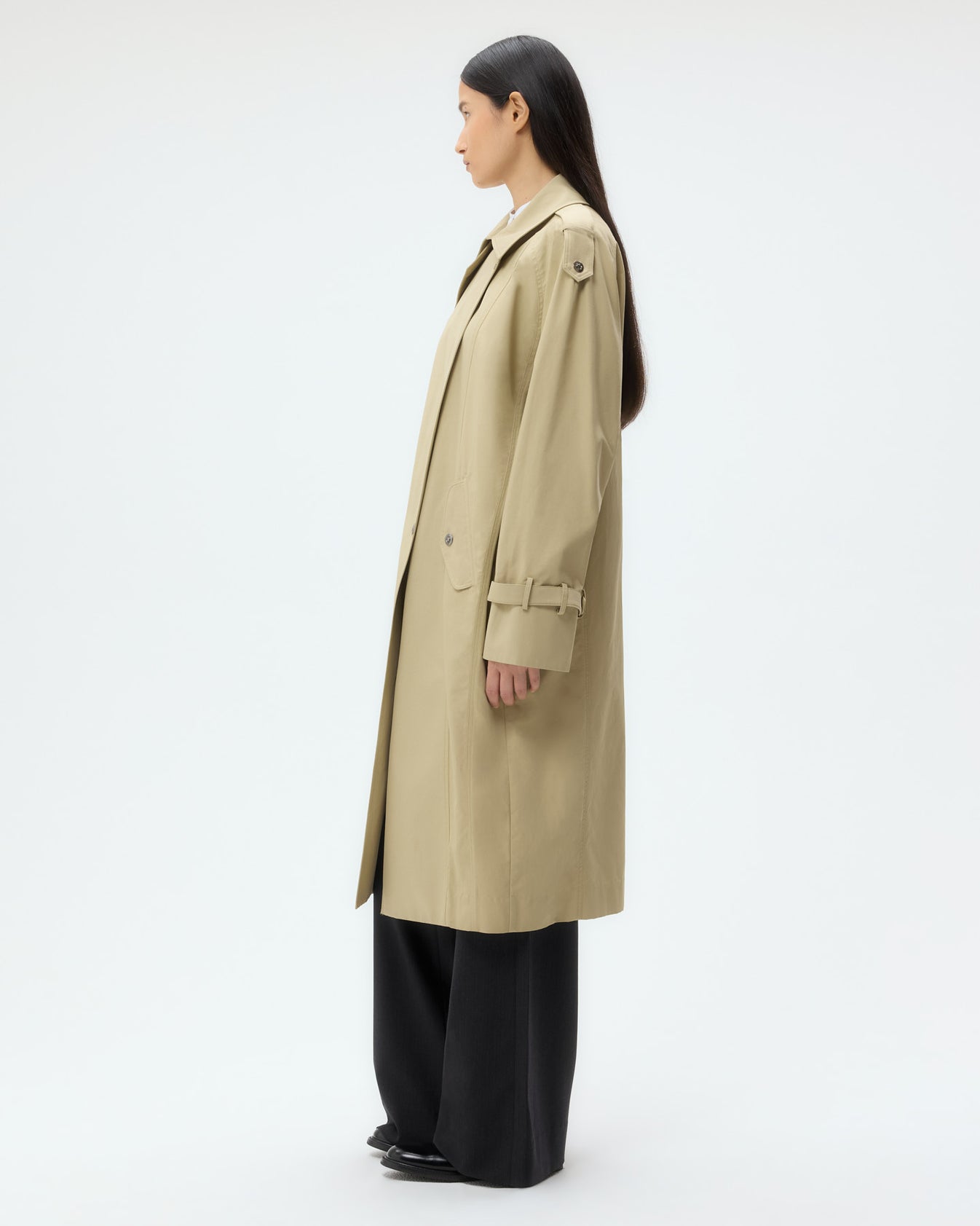 TWP Olive Long Bogie Coat in Waterproof Canvas view 4
