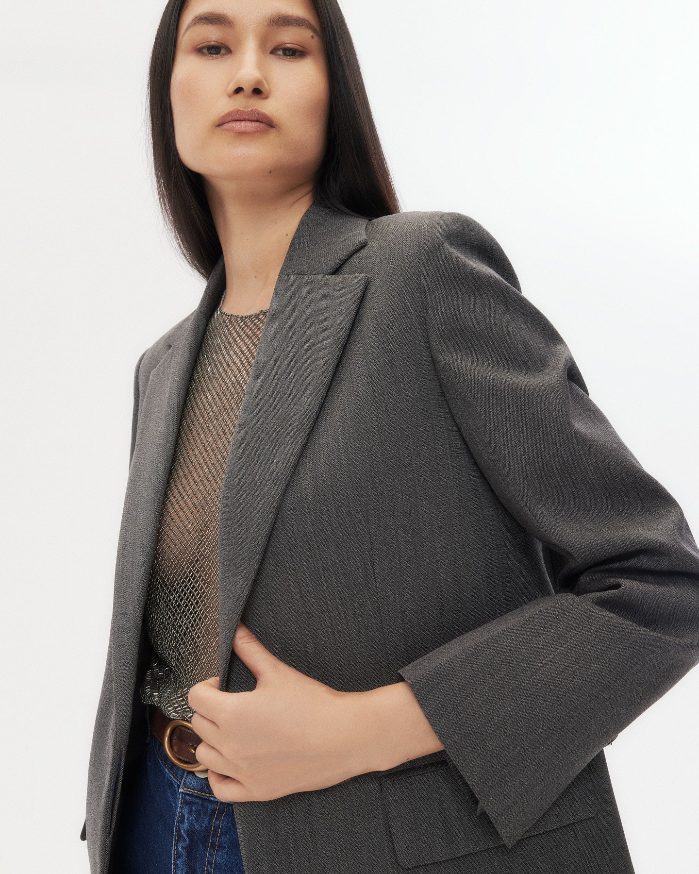 TWP Medium heather grey Jillian Blazer in Structured Wool Suiting view 3