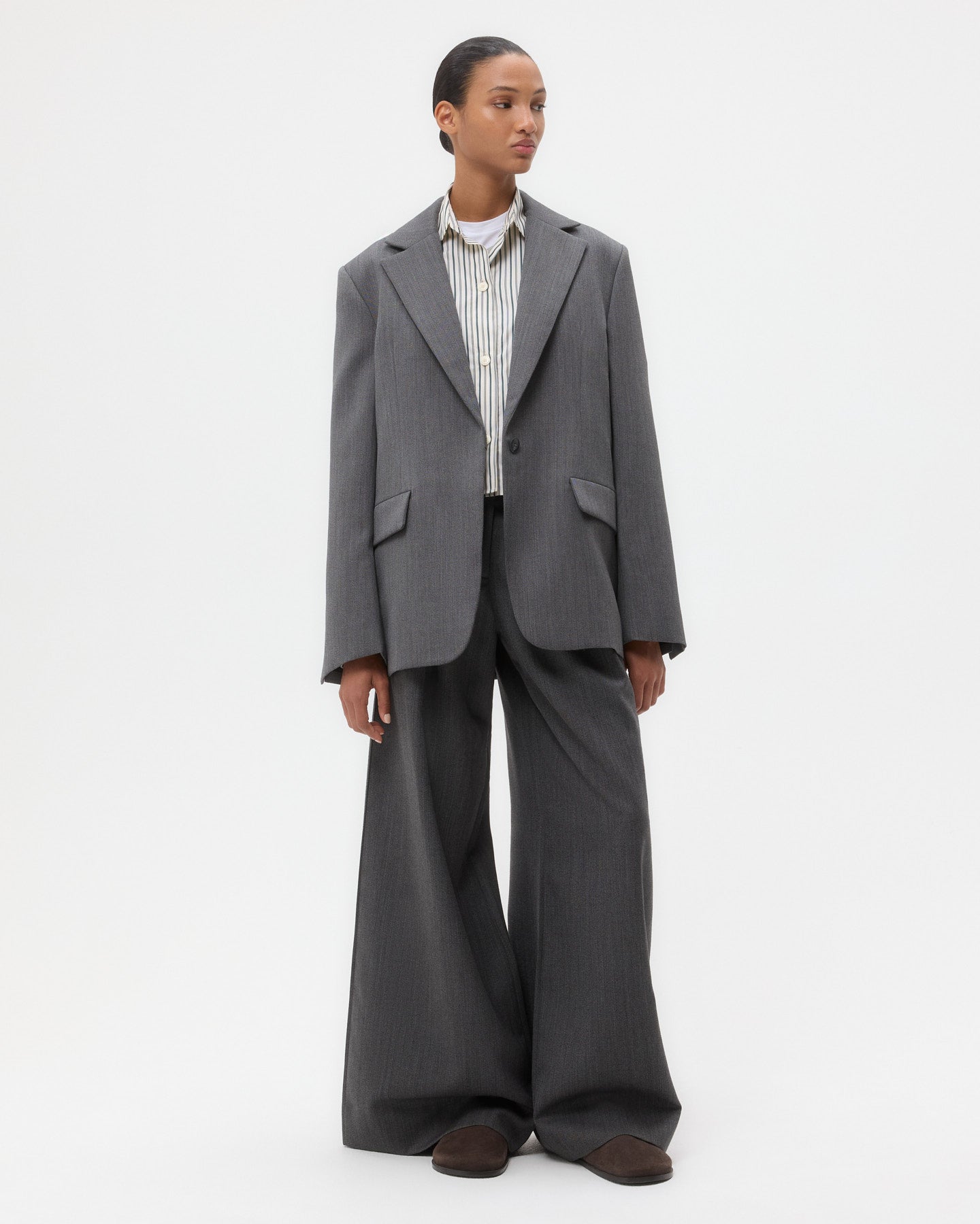 TWP Medium heather grey Jillian Blazer in Structured Wool Suiting view 6