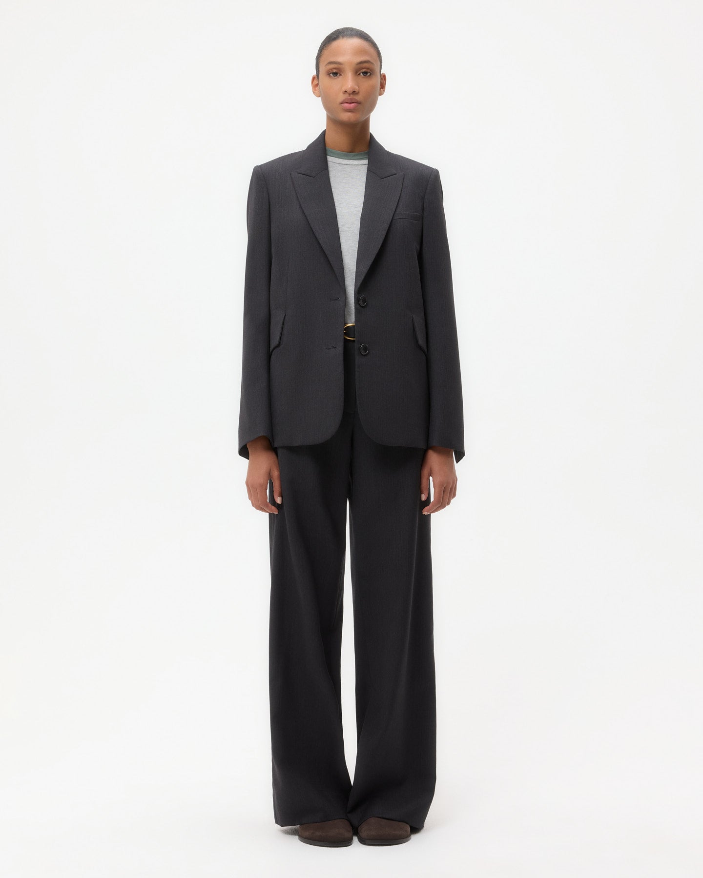 TWP Charcoal Perfect Boyfriend Blazer in Micro Herringbone Wool Suiting view 2