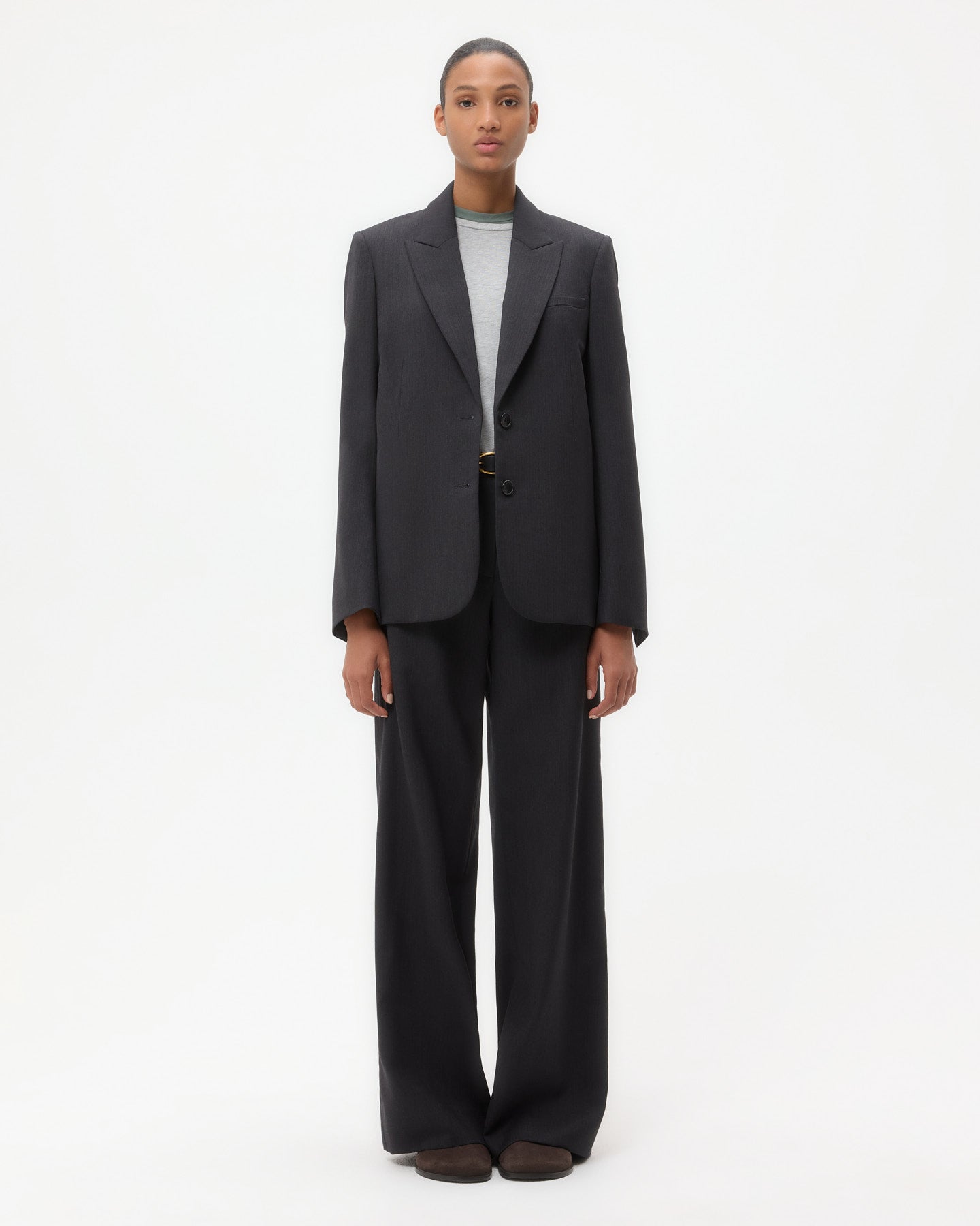 TWP Charcoal Perfect Boyfriend Blazer in Micro Herringbone Wool Suiting view 6