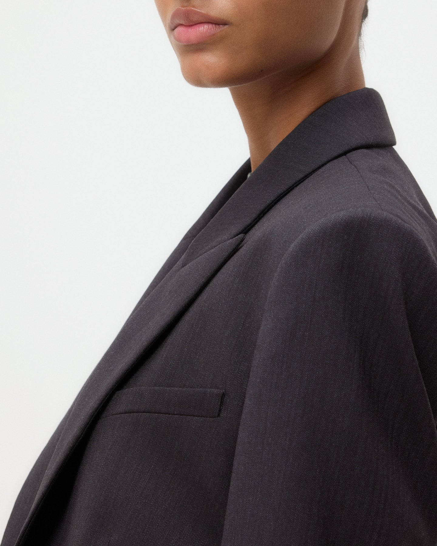 TWP Charcoal Perfect Boyfriend Blazer in Micro Herringbone Wool Suiting view 5