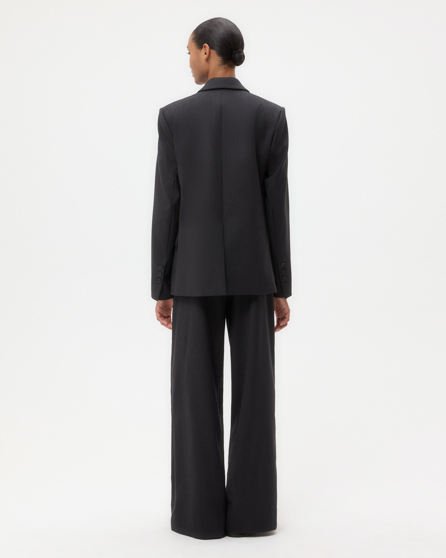 TWP Charcoal Perfect Boyfriend Blazer in Micro Herringbone Wool Suiting view 5