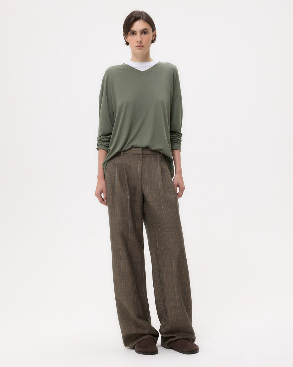 TWP Medium heather grey multi Sulli Pant in Stretch Wool view 2