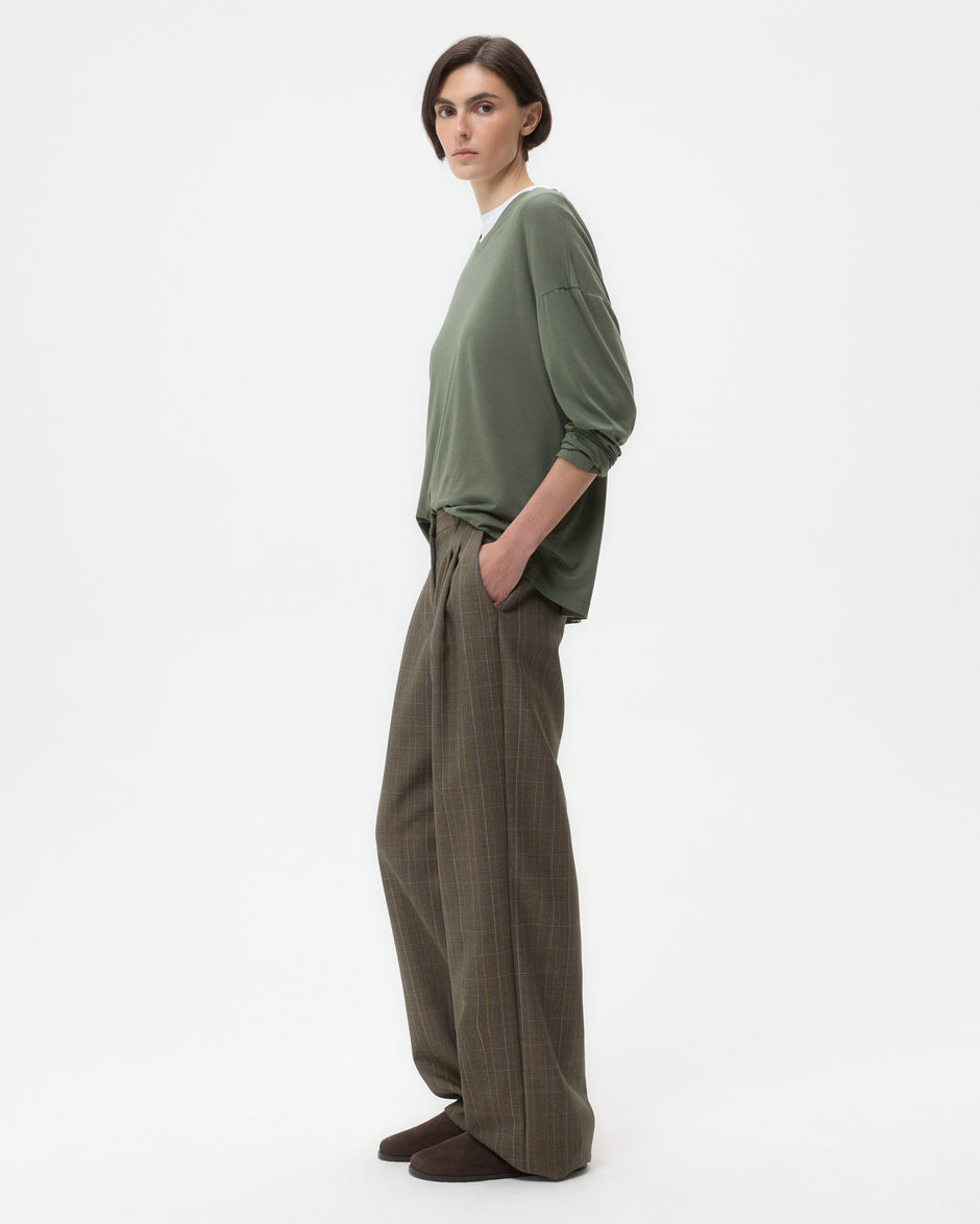TWP Medium heather grey multi Sulli Pant in Stretch Wool view 3